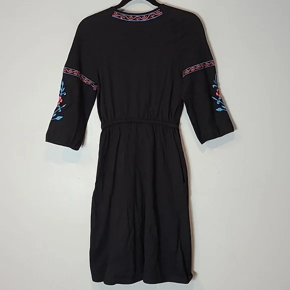 eShakti Embroidered Dress Womens Size 0 Boho Black Fall Festival Prairie Country - Picture 7 of 10